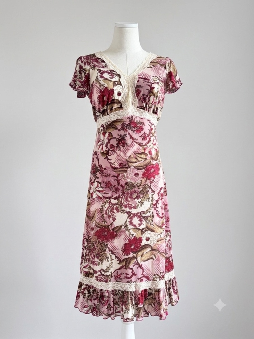 Arden B. Vintage Pink Floral Ruffle Lace Slip Dress M